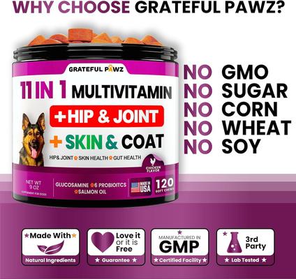 11 in 1 Multivitamin with Glucosamine Salmon Flavored Chew Supplement for Dogs, 120 count