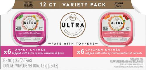 Ultra Variety Pack Adult Grain-Free Turkey Entree & Chicken Entree Pate Dog Food Trays with Toppers, 3.5-oz tray, bundle of 24