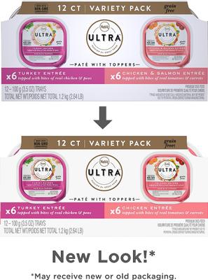 Ultra Variety Pack Adult Grain-Free Turkey Entree & Chicken Entree Pate Dog Food Trays with Toppers, 3.5-oz tray, bundle of 24
