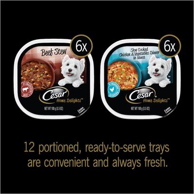 Paquete: Bandejas de comida variadas de pollo, verduras y estofado de res de cocción lenta Cesar Home Delights + alimento seco para perros Iams MiniChunks Small Kibble