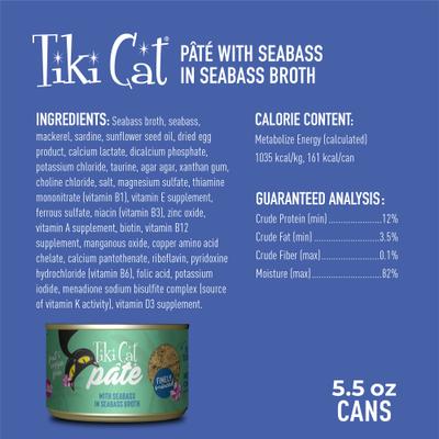 Luau Seabass Pate Wet Cat Food, 5.5-oz can, case of 8