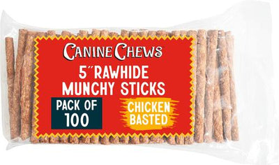 5-inch Rawhide Munchy Chicken Flavor Dental Dog Chews, 100 count