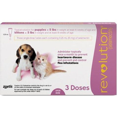 Solución tópica para gatitos y cachorros de menos de 2,2 kg (caja malva), 3 dosis (suministro para 3 meses)