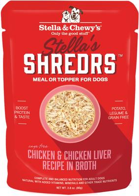 Stella's Shredrs Adult Grain-Free Grass Fed Beef & Wild Caught Salmon Recipe in Broth Wet Dog Food, 2.8-oz pouch, case of 12