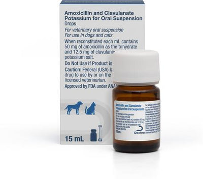 Amoxicillin & Clavulanate Potassium (Generic) Powder for Oral Suspension for Dogs & Cats, 50mg-12.5mg/mL, 15 mL