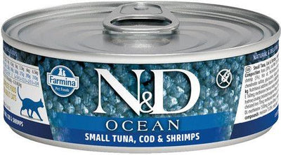 N&D Ocean Tuna, Cod & Shrimp Grain-Free Wet Cat Food, 2.46-oz can, case of 24