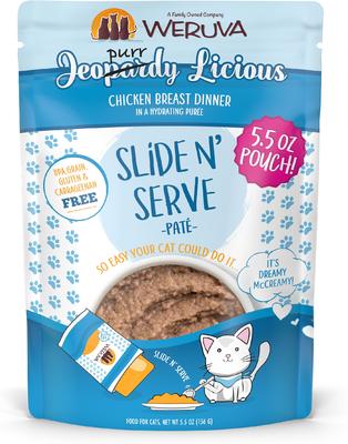 Slide N' Serve Jeopurrdy Licious Chicken Dinner Pate Grain-Free Cat Food Pouches, 5.5-oz pouch, case of 12