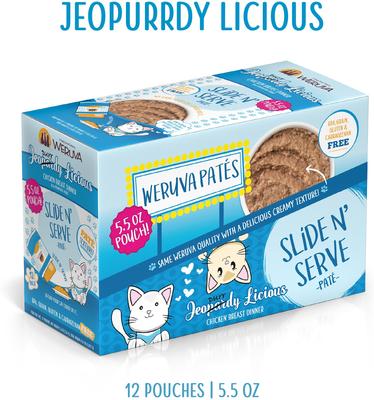 Slide N' Serve Jeopurrdy Licious Chicken Dinner Pate Grain-Free Cat Food Pouches, 5.5-oz pouch, case of 12