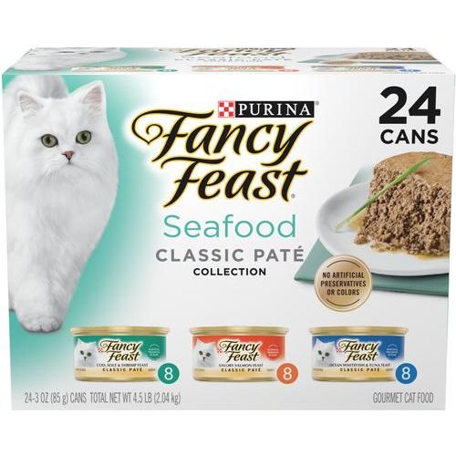 Comida enlatada para gatos Classic Savory Salmon Feast, 3 oz, caja de 24