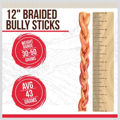 Braided 12-in Bully Sticks Dog Treats, 6 count