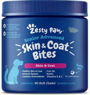 Advanced Skin & Coat Bites Chicken Flavor Soft Chews Skin & Coat Supplement for Senior Dogs, 90 count