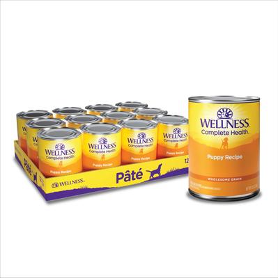 Paquete: Alimento seco para perros Wellness Small Breed Complete Health Puppy con receta de harina de pavo, avena y salmón, bolsa de 4 lb + Alimento enlatado para perros Wellness Complete Health Just for Puppy, 12.5 oz, caja de 12