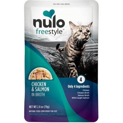 Nulo, FreeStyle Meaty Pouches Chicken & Salmon, Pollo + Salmón en Caldo para Hidratación, Gatos, 80 g × 24 bolsas