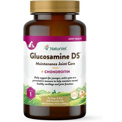 NaturVet, Maintenance Joint Care Glucosamine DS, glucosamina, condroitina y omegas para articulaciones de perros y gatos, tabletas y masticables, 60–240 unidades