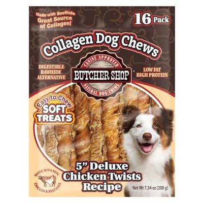 Galletas de cecina para perros con colágeno, 5 pulgadas, receta Deluxe Chicken Twists, bolsa de 7.34 oz