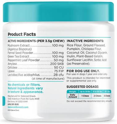 Canine Probiotic & Odor Control Natural Pumpkin Flavored Soft Chew Digestive Aid Supplement for Dogs, 60 count
