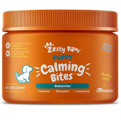 Zesty Paws, Puppy Calming Bites, Soporte para Calma y Relajación con Suntheanine + Ashwagandha, sabor Pavo, Cachorros, 90 masticables