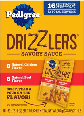 Drizzlers Savory Sauce Multipack Dog Food Topper, 60-g pouch, pack of 32