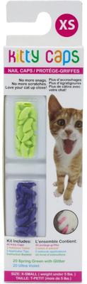 Fundas para uñas de gato, extra pequeñas, verde primavera con purpurina y ultravioleta