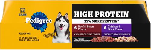 High Protein Adult Canned Soft Wet Dog Food, Chopped Beef & Bison Flavor, 13.2-oz can, case of 12