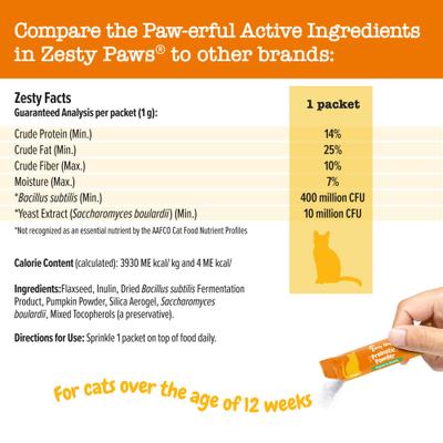 Zesty Paws, Probiotic Powder, Probióticos para Flora Intestinal y Digestión, sabor Calabaza, Gatos, 30 sobres