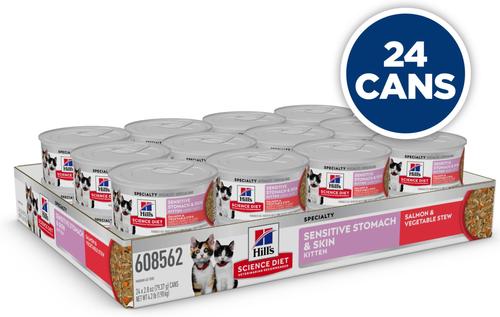 Kitten Sensitive Stomach & Sensitive Skin Salmon & Vegetable Stew Wet Cat Food, 2.8-oz can, 24 count