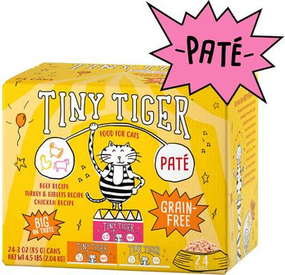 Bundle: Tiny Tiger Pate Beef & Poultry Variety Pack Canned Food + Lickables Variety Pack Bisque Cat Treat & Topper
