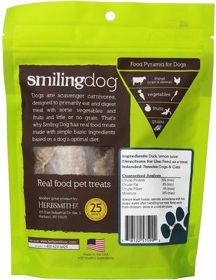 Golosinas para perros de pato asado en seco Smiling Dog, bolsa de 3 oz