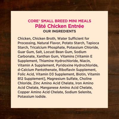 CORE Grain-Free Small Breed Mini Meals - Alimento para perros con paté de pollo, 3 oz (paquete de 12)