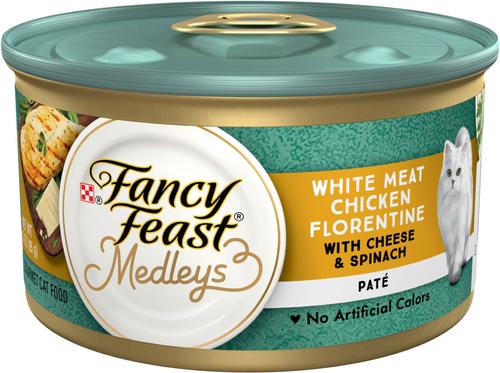Medleys White Meat Chicken Florentine with Cheese & Spinach Pate Canned Cat Food, 3-oz, case of 24