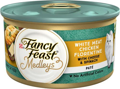 Medleys White Meat Chicken Florentine with Cheese & Spinach Pate Canned Cat Food, 3-oz, case of 24