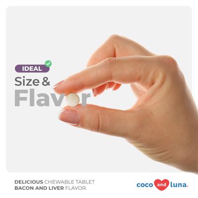 Coco and Luna Mushroom Complex Immune System Support Bacon & Liver Flavor Chewable Tablets Dog Supplement, 120 count