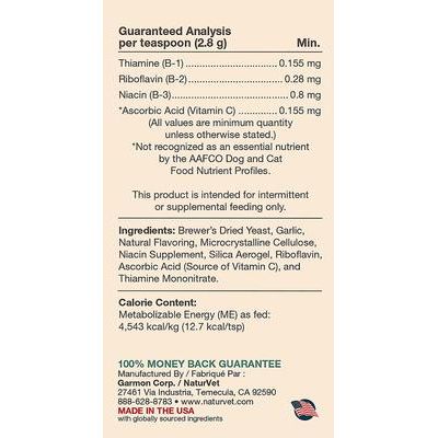 NaturVet, Brewers Dried Yeast with Vitamins Powder, levadura de cerveza en polvo con vitaminas B y C para perros y gatos, sabor ajo, 454 g / 1.81 kg