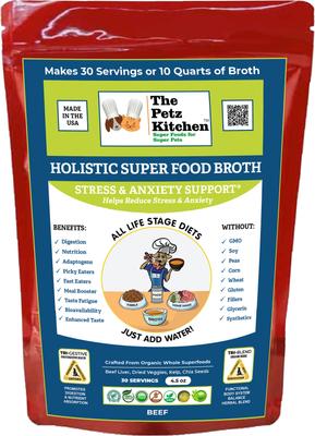 Holistic Super Food Broth Anxiety Support Beef Flavor Concentrate Powder Dog & Cat Supplement, 4.5-oz bag