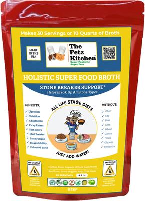 Holistic Super Food Broth Stone Breaker Support Beef Flavor Concentrate Powder Dog & Cat Supplement, 4.5-oz bag