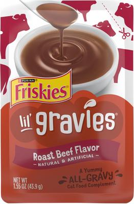 Complemento alimenticio para gatos con sabor a rosbif Lil' Gravies, bolsa de 1.55 oz, caja de 16
