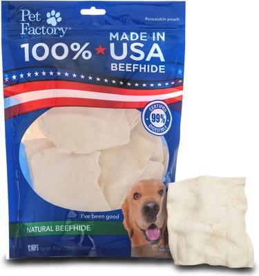Chips de piel de res masticables duros con sabor natural para perros, bolsa de 8 oz