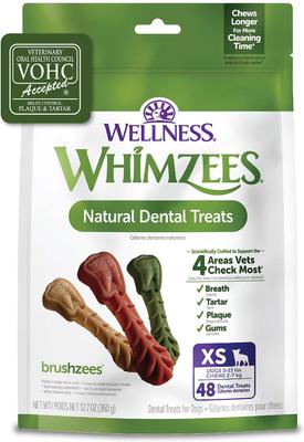 Golosinas dentales naturales sin cereales para perros de Wellness Brushzees, extra pequeñas, 28 unidades