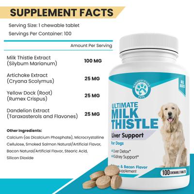 Milk Thistle Liver Support Salmon & Bacon Flavor Dog Supplement, 100 count