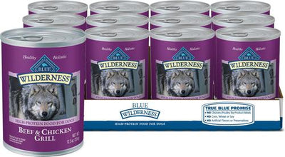 Bundle: Variety Pack - Blue Buffalo Wilderness Beef & Chicken Grill Grain-Free Canned Dog Food, 12.5-oz, case of 12, Salmon & Chicken & Turkey & Chicken Flavors