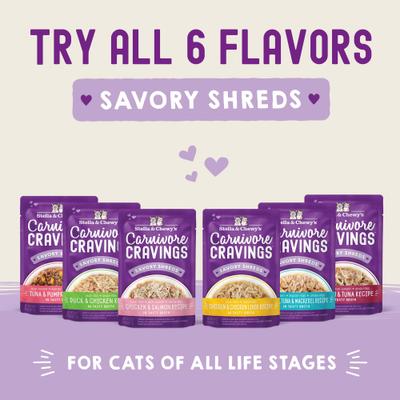 Carnivore Cravings Chicken & Chicken Liver Flavored Shredded Wet Cat Food, 2.8-oz pouch, case of 24