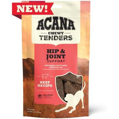 Golosinas para perros con carne de res masticable y tiras de soporte para caderas y articulaciones, bolsa de 4 oz