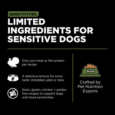 Sensitivities Limited Ingredient Grain-Free Shredded Turkey Dog Food, 12.5-oz, case of 12