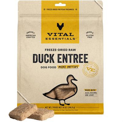 Comida cruda liofilizada para perros Duck Mini Patties Entree, bolsa de 14 oz