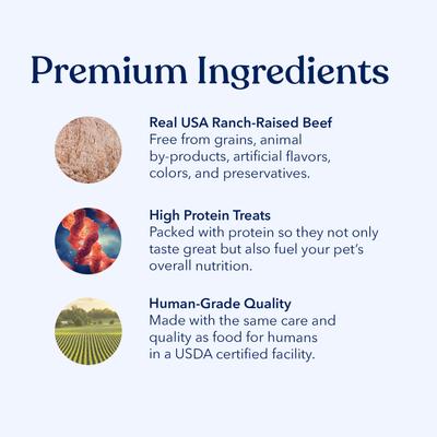 Snacks de cecina para perros con sabor a carne, sin cereales, en bolsa de 7.8 oz