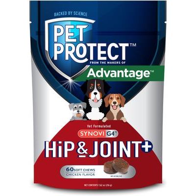 Synovi G4 Hip & Joint+ Suplemento masticable blando con sabor a pollo y glucosamina para perros, 120 unidades
