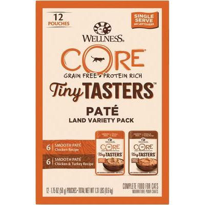 CORE Tiny Tasters - Alimento para gatos sin cereales con paté de pollo y ternera, 1,75 oz (paquete de 12)