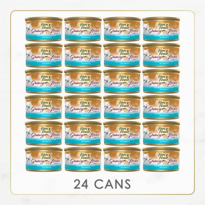 Bundle: Tiny Tiger Chunks in Gravy Salmon & Whitefish Recipe Grain-Free Canned Cat Food, 3-oz, case of 24 + Fancy Feast Gravy Lovers Salmon & Sole Feast in Seared Salmon Flavor Gravy Canned Cat Food, 3-oz, case of 24