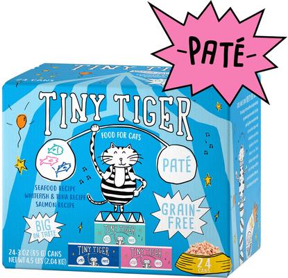 Bundle: Tiny Tiger Pate Seafood Variety Pack Canned Food + Lickables Variety Pack Bisque Cat Treat & Topper