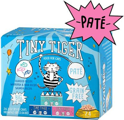 Bundle: Tiny Tiger Pate Seafood Variety Pack Canned Food + Lickables Variety Pack Bisque Cat Treat & Topper